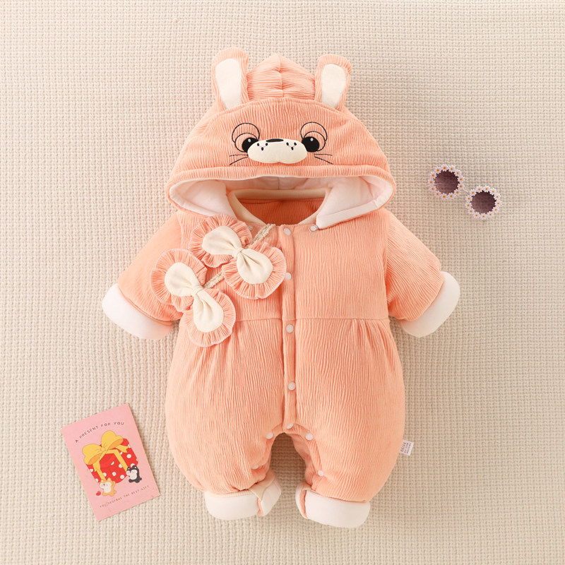 婴儿加厚连体衣秋冬季保暖外出服新生儿棉袄套装宝宝可爱棉服哈衣