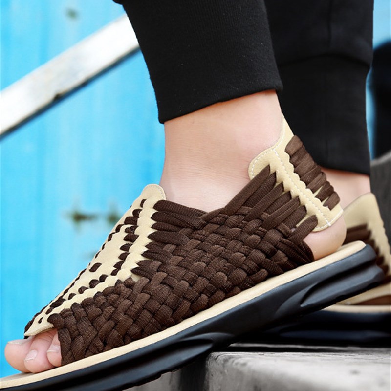 透气手织鞋男士夏季凉鞋户外休闲轻便新潮耐磨厚底沙滩鞋防滑