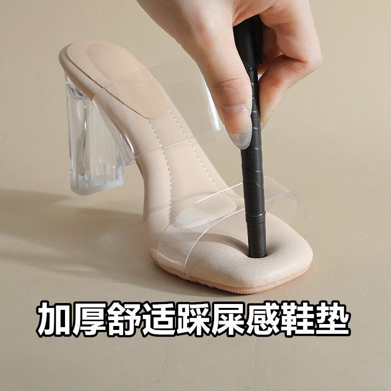 踩屎感透明高跟凉鞋女夏季新款一C字带水晶粗跟中跟仙女风外穿拖