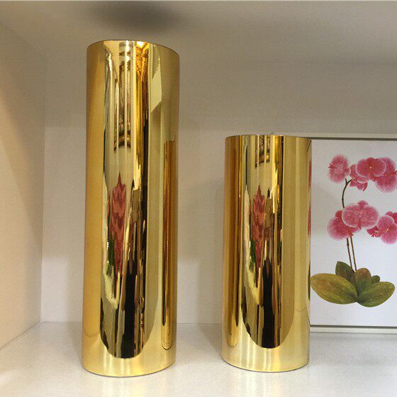 电镀金色玻璃花瓶银色直筒插花器皿婚庆酒店样板房餐桌软装摆件