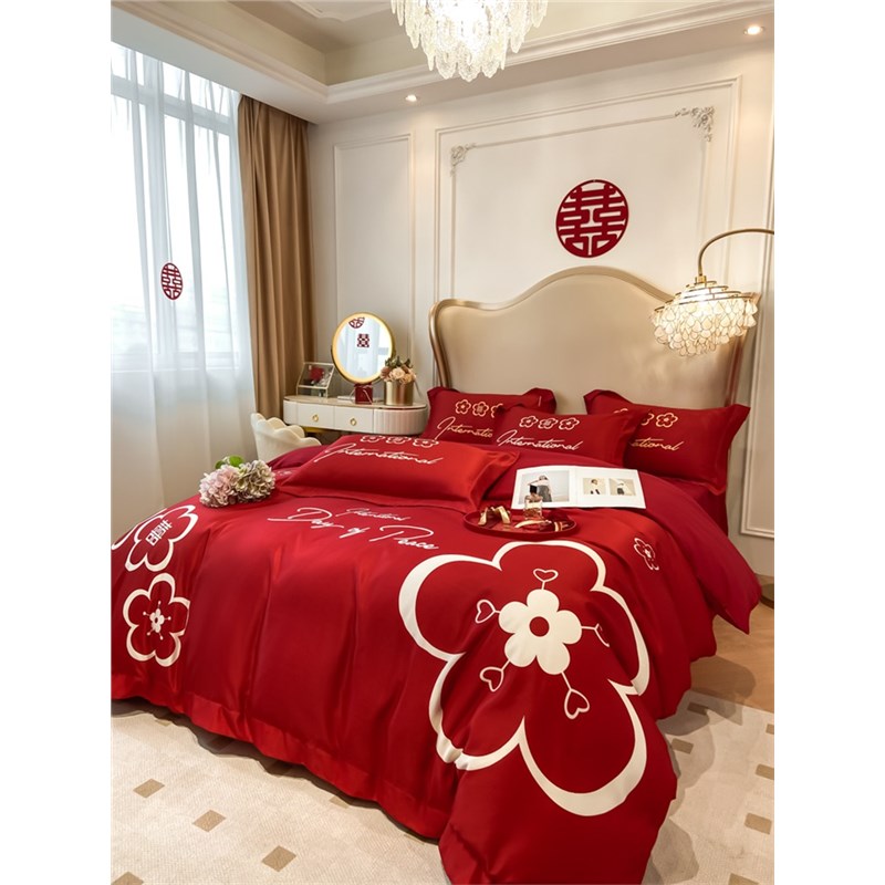 高档礼盒装结婚四件套红色婚庆喜被床单被套高级感新婚嫁床上用品