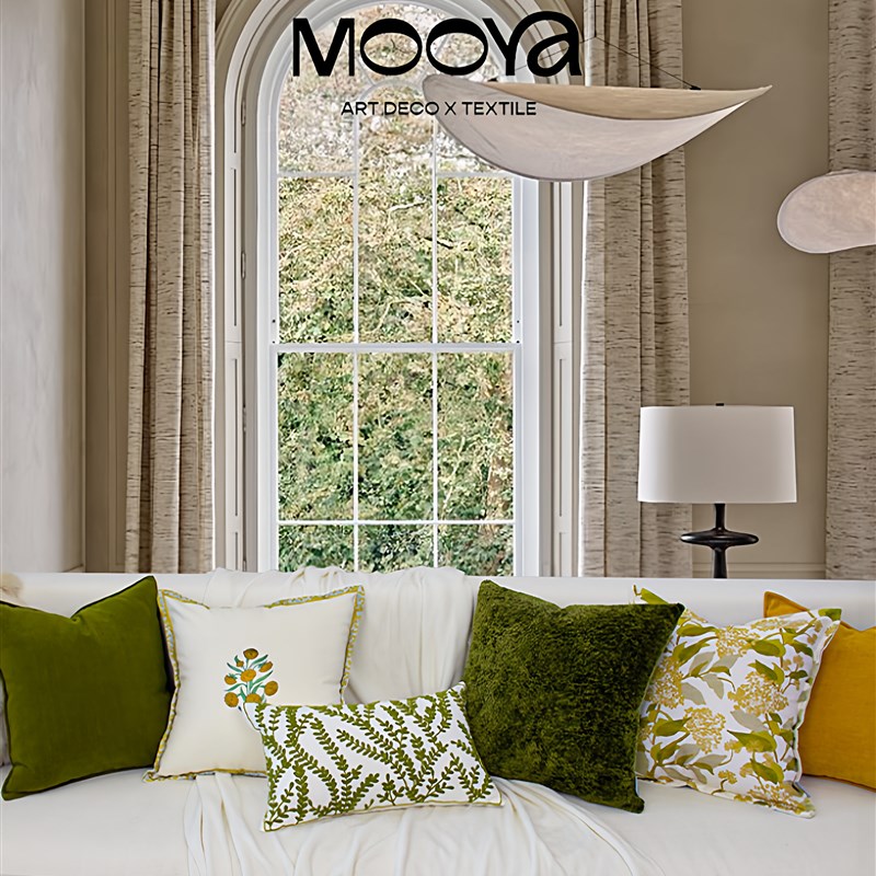 MOOYA安麓云杉 法式黄绿色抱枕轻奢覆古靠枕靠垫沙发客厅高级新款