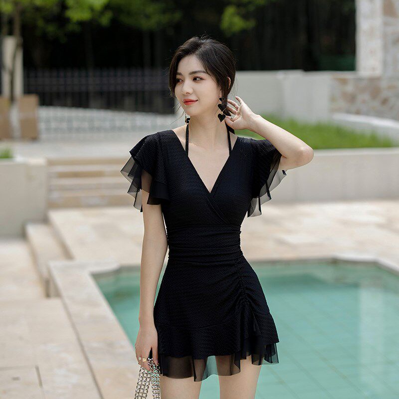 游泳衣女新款g时尚遮肚显瘦高级感连体保守裙式泳装泡温泉粉色ins