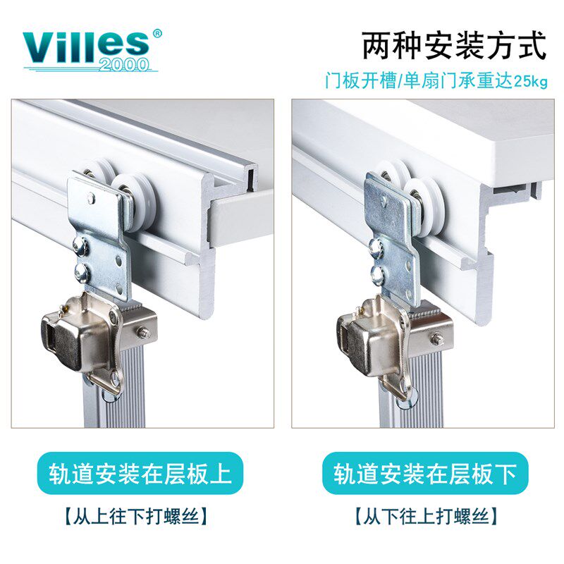 两折衣柜吊轮五金配件折推拉门过道门衣帽间轨道叠门无下轨吊滑轮