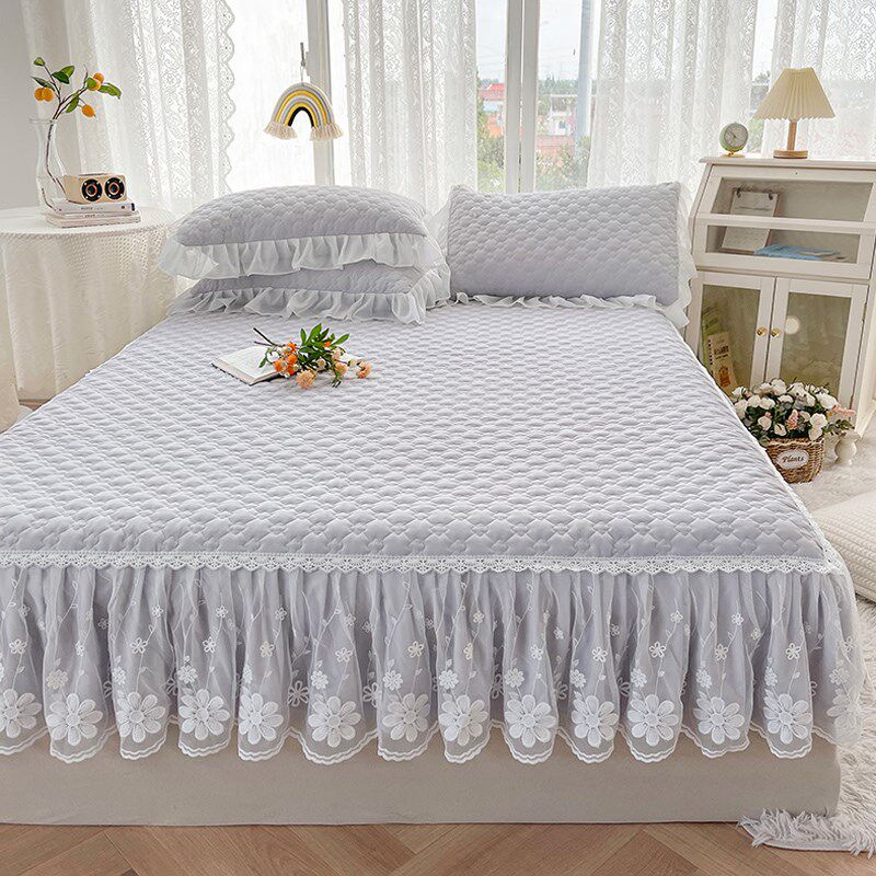 纯色A类夹棉床裙单件短边高级感花边1.2床罩1.5m1.8x2.0米2.2床套