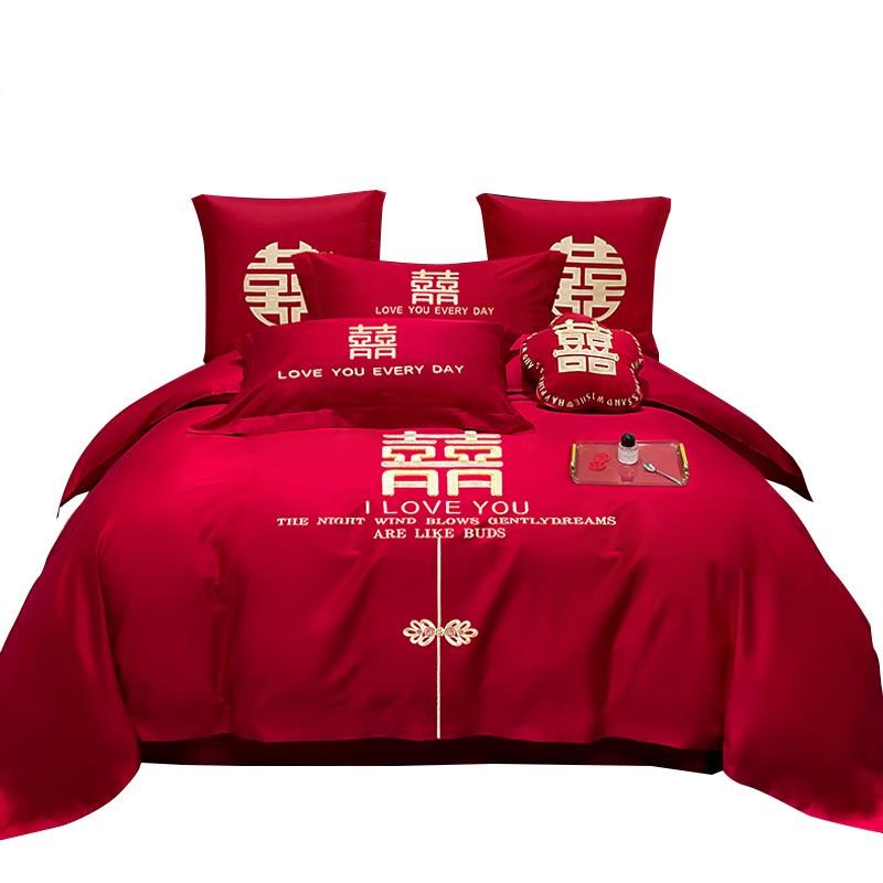 婚庆四件套婚嫁新婚床品刺绣被套红色结婚礼婚房婚床喜庆中式套件