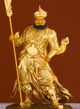 纯铜关公坐像铜像手绘金色吴财神关羽铜像关平周仓关公像客厅装饰