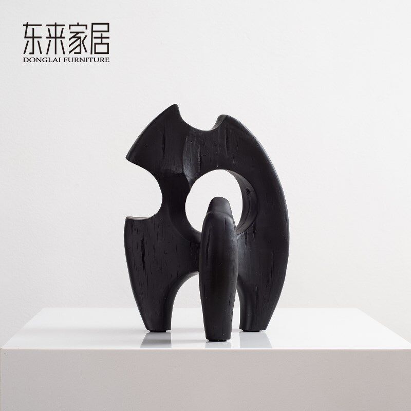 简约现代黑色抽象雕塑摆件客厅玄关柜案几桌面陈设V售楼处柜子饰