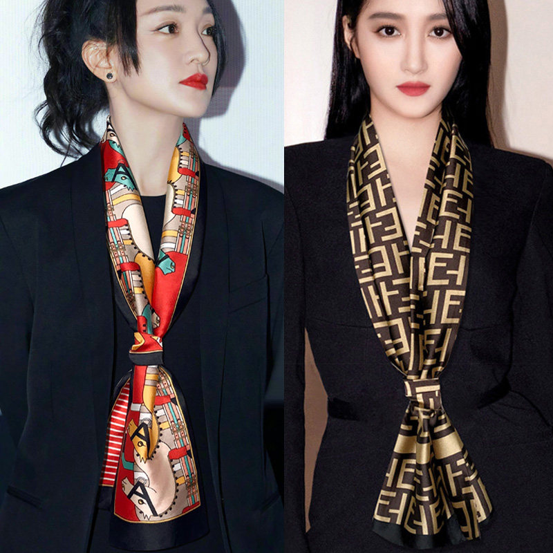 2026新款小长条形丝巾女百搭夏季D薄款洋气法式衬衫围巾围脖小领