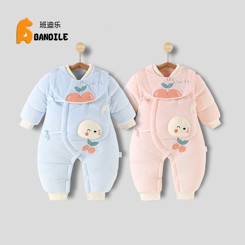 婴儿连体衣秋冬加厚系带棉服新生儿D外出抱衣面哦啊男女宝宝保暖