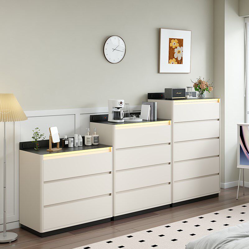 钢制五斗柜铁艺带排插感应灯客厅卧室收纳柜子储物柜Y抽屉柜床尾