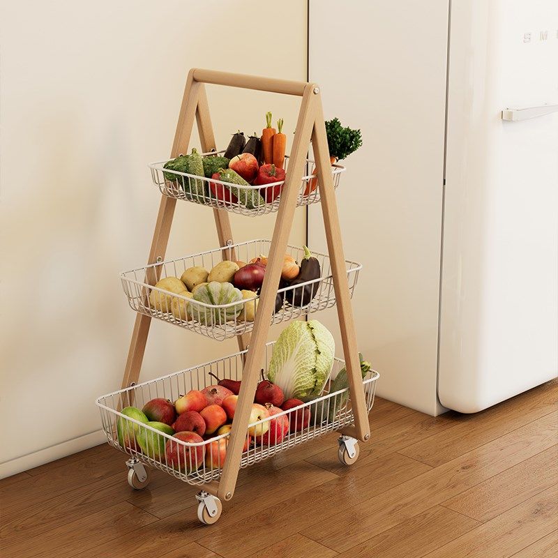 中古风厨房小推车置物架多功能果蔬菜篮零食多层落地可移动收纳架,厨房/烹饪用具,果蔬置物架/篮/框,淘宝优惠券,粉丝福利购,淘宝优惠卷
