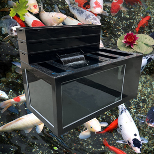 大型锦鲤鱼池超白玻璃观赏落地鱼缸侧部过滤滴O滤盒PP塑料加厚鱼