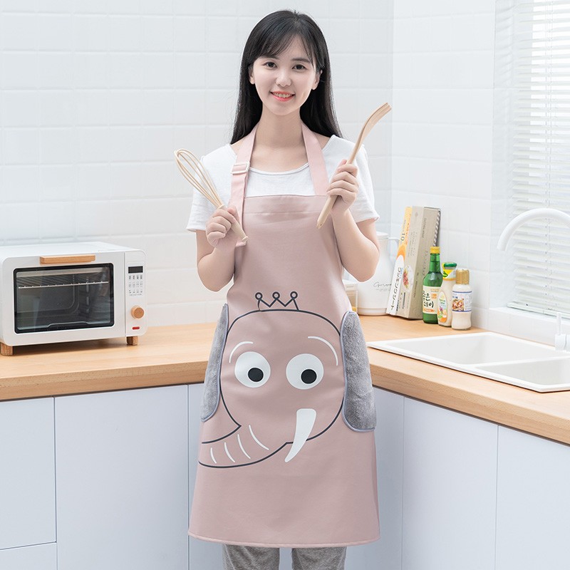 围裙女家用厨房2021新款时尚pu皮围腰裙防水防油女可爱罩衣工作服