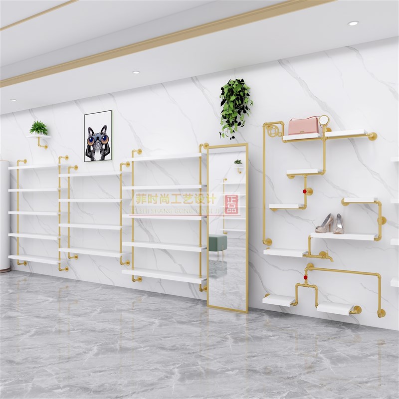 商场鞋店鞋架展示架o上墙店铺用商用网红童鞋货架专用带灯包包架