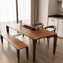 南美胡桃木餐桌长方形复古长桌轻奢家用原木榫卯茶桌实木书桌一体