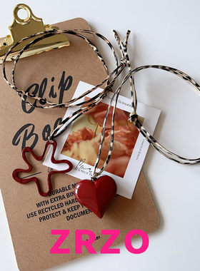 ZRZO红色爱心花朵长款吊坠