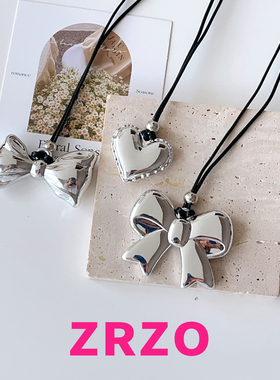 ZRZO银色爱心蝴蝶结长款项链
