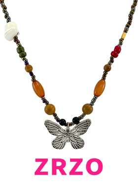 复古高级感串珠蝴蝶项链