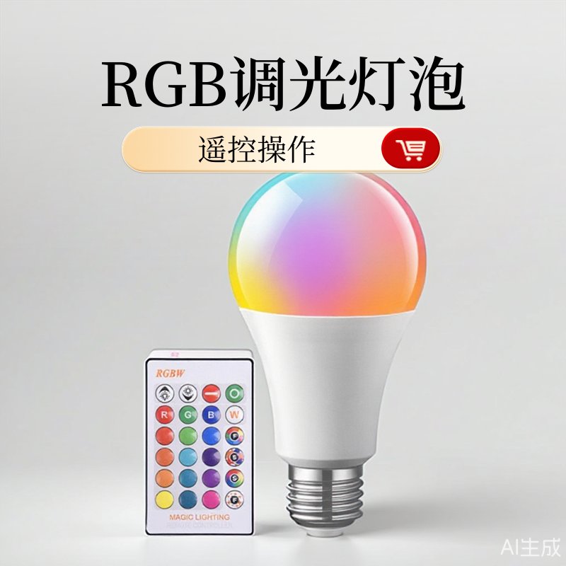 七彩RGB灯泡16色LED遥控灯泡网红拍照调光E27氛围灯泡A50彩色球泡