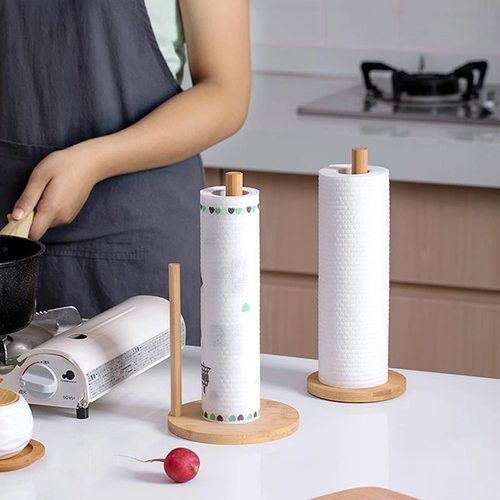 竹木卷纸架立式纸巾收纳架厨房免