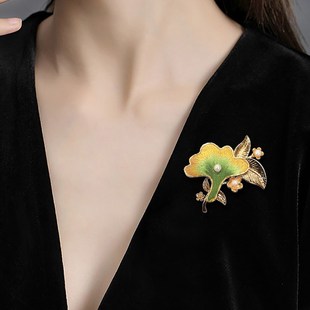 中国特色礼物手工刺绣胸针银杏高档女胸花别针奢华气质设计感小众