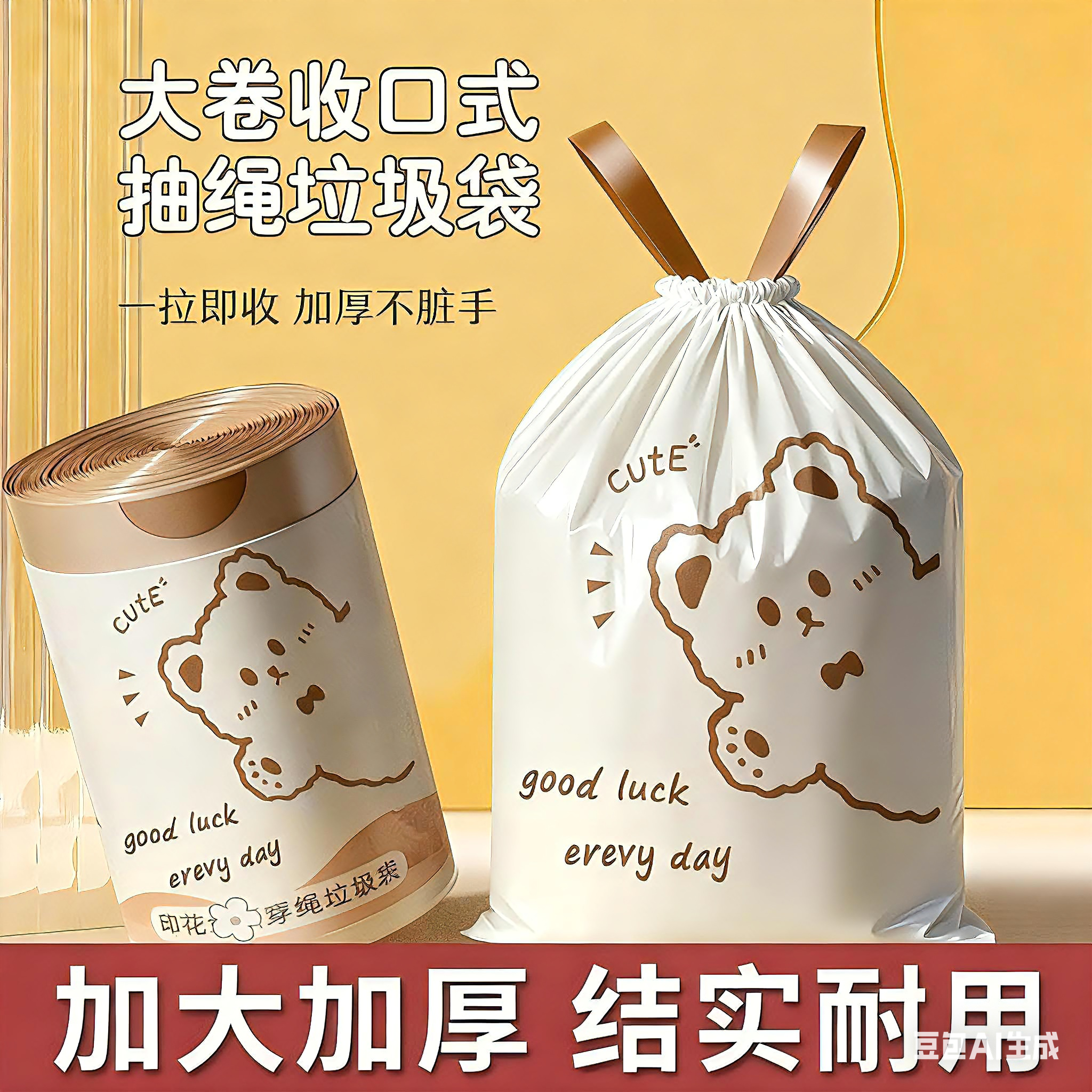 抽绳小熊加厚款家用垃圾袋