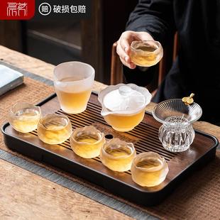 家用琉璃轻奢高档玻璃盖碗茶杯高端冰川纹泡茶手抓壶 功夫茶具套装