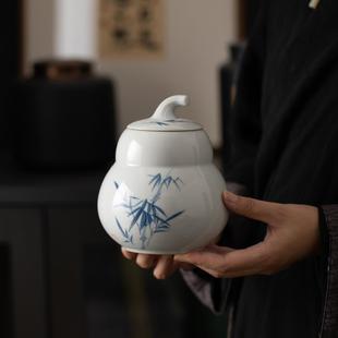 普洱红茶绿茶醒茶仓包装 葫芦手绘茶叶罐家用陶瓷密封储物罐中式 盒