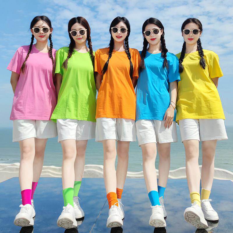 聚会糖果糖果色t恤短裤套装跳舞运动会演出服闺蜜聚会多巴胺穿搭