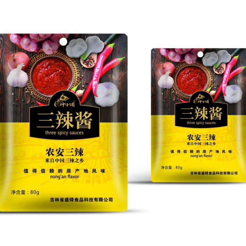 叶小铺三辣酱80g*10袋东北特产辣椒酱蒜蓉辣酱鲜辣酱调味料包邮