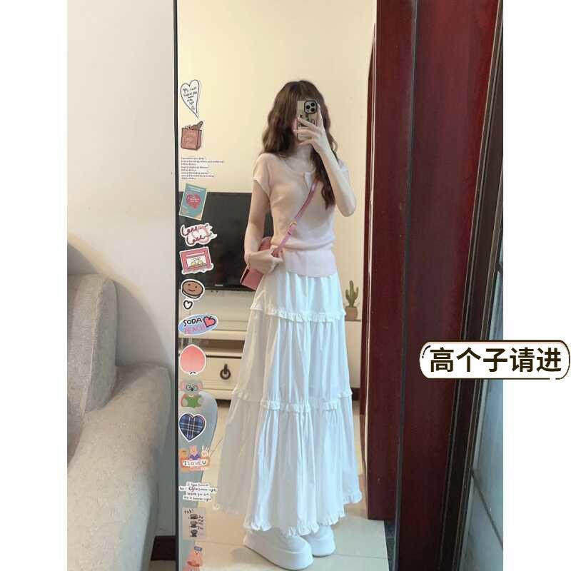 长白糕175高个子加长版白色半身裙女夏季高腰a字裙伞裙长裙到