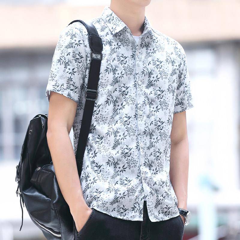 休闲风花生夏天港风碎花衬衫男生短袖时尚潮流设计感小众痞帅休闲