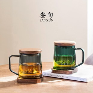 家用高档茶水分离创意杯子 叁旬印象玻璃泡茶杯带盖过滤水杯男士