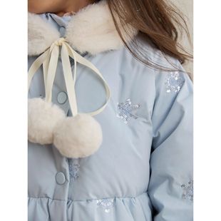 女童棉服冬款雪国精灵加厚羽绒棉衣可拆卸毛毛领雪花亮片棉袄外套