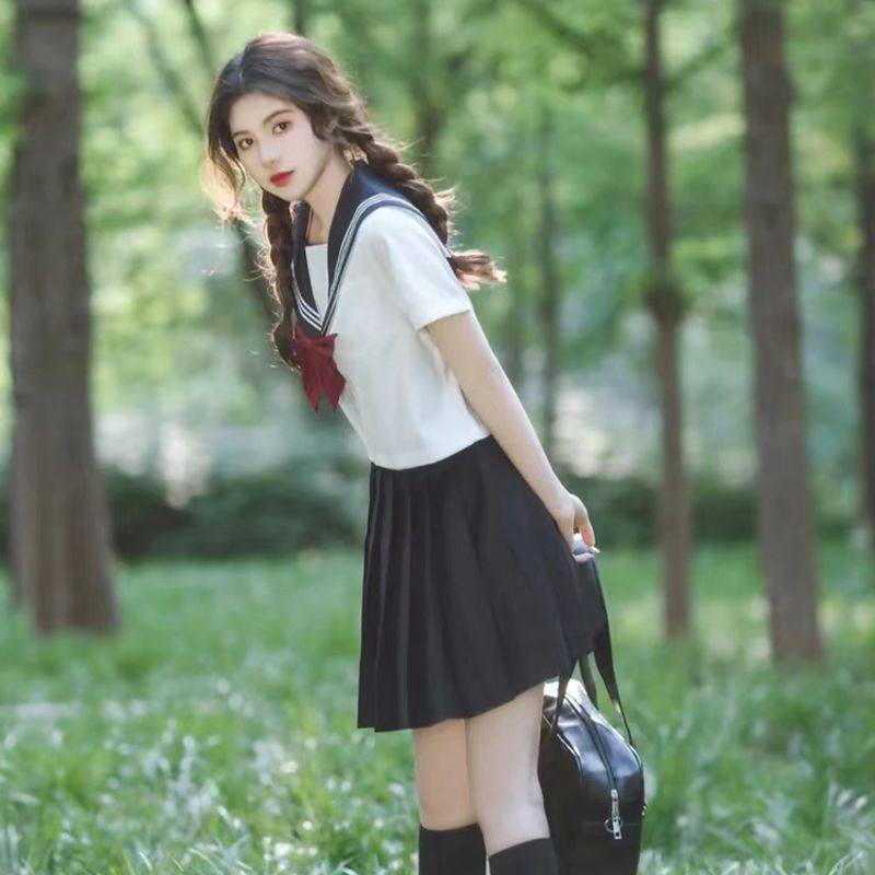 日系正统jk制服裙白三本基础款夏季中间服学院风班服短袖大码套装