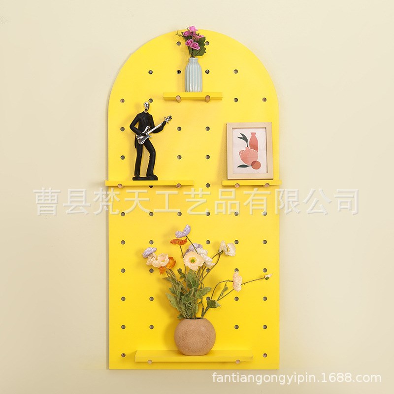 祖母绿木质客厅卧室厨房壁挂搁板收纳整理展示架实木洞洞板置物架
