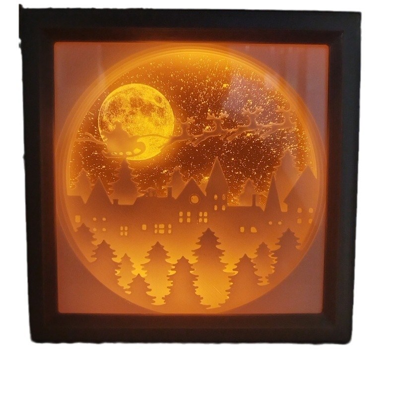 3d立体创意小夜灯箱圣诞老人骑鹿送礼情景尺寸可定 制送儿童亲友