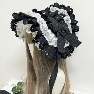 原创手作LOLITA洛丽塔LO娘黑暗蕾丝波奈特bnt黑暗风格装扮头饰草