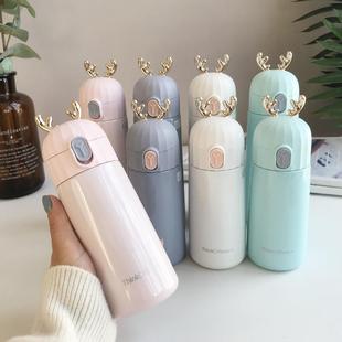 简约清新森系杯子ins风 鹿角保温杯男女学生创意潮流便携水杯个性