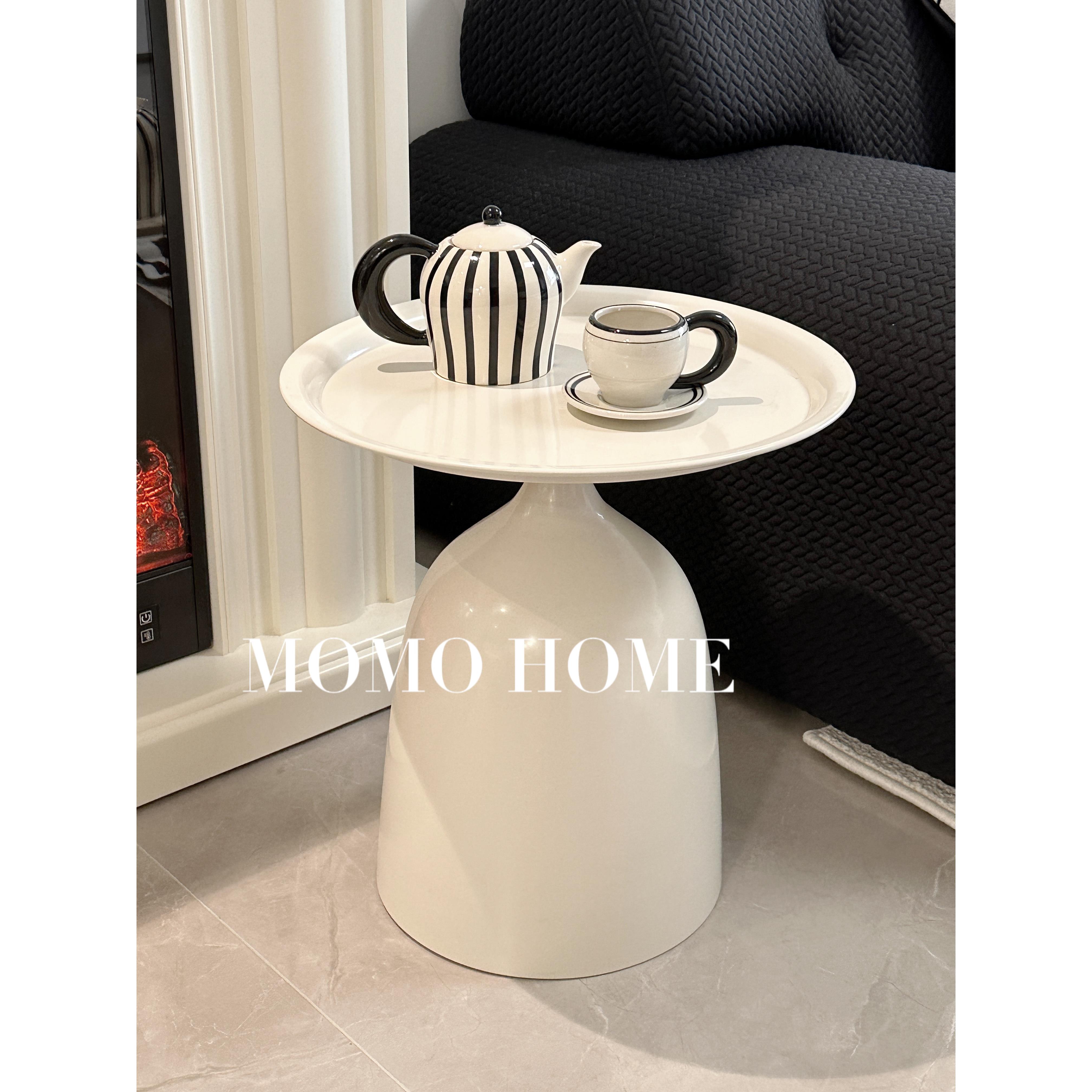 MOMO 中古风轻奢沙发边几高级感铁艺小圆桌茶几置物架客厅