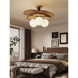 藤编吸顶灯卧室灯法式覆古中古书房灯日式餐桌餐厅阳台装饰灯