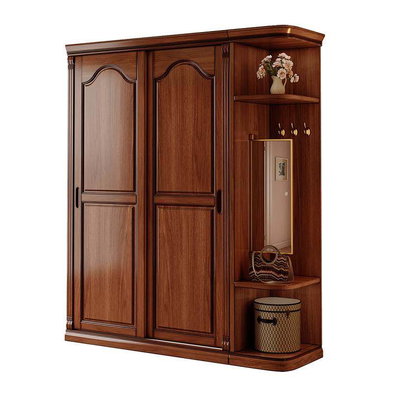 美式覆古实木推拉门衣柜卧室家用1.2m覆古桃花心木小户型储物衣橱