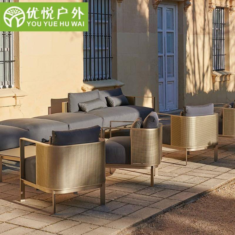 不锈钢户外沙发酒店庭院别墅露台防雨防晒客厅休闲沙发组合家具
