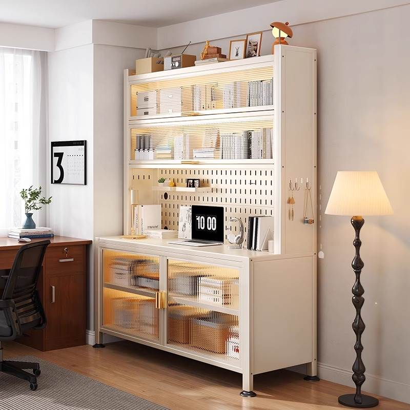 钢制书柜带门儿童书架客厅展示柜铁艺置物架一体洞洞板防尘收纳柜