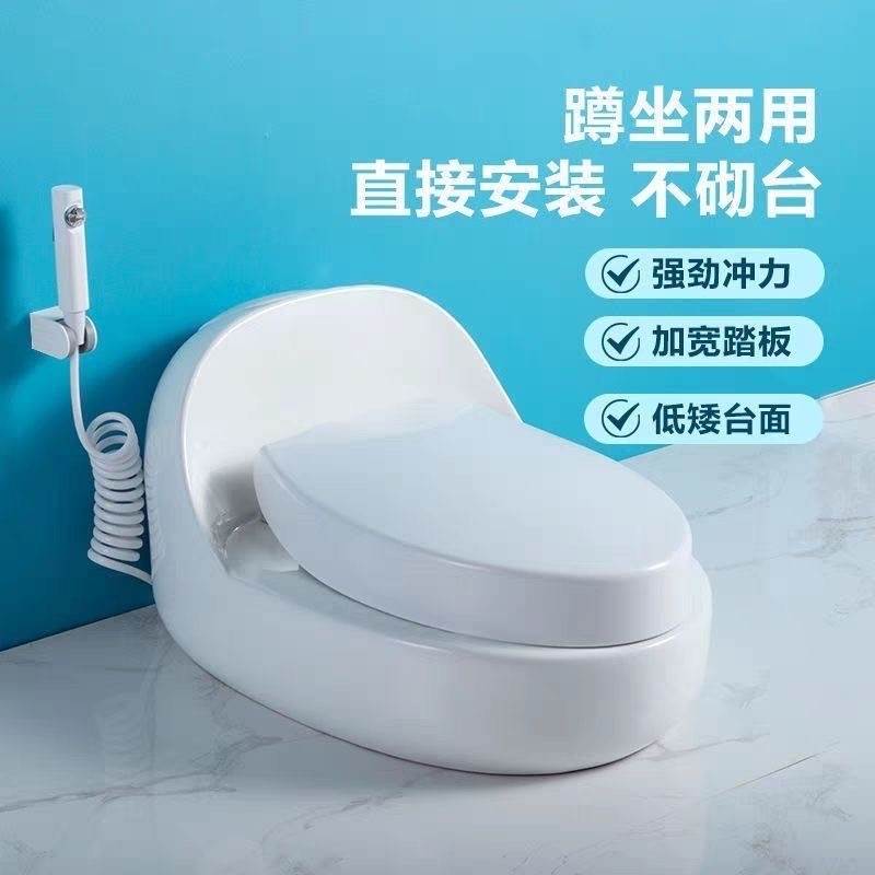 蹲坐两用马桶二合一体台式坐便器改蹲便器明装坐厕免砌台陶瓷蹲坑