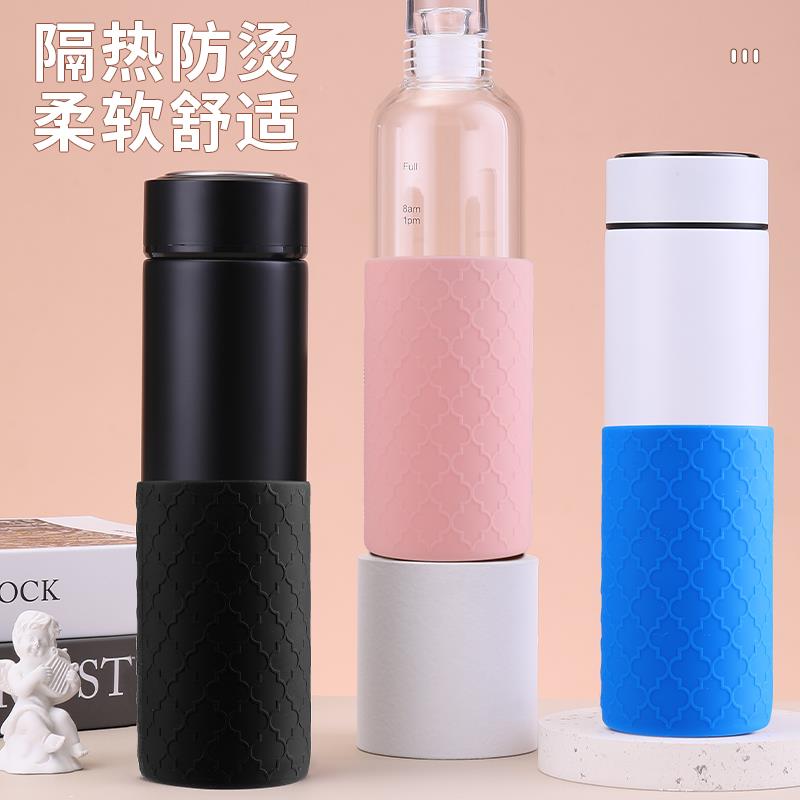 直筒加厚半身套玻璃水杯防滑套防烫隔热矽胶杯套保温杯茶杯保护套
