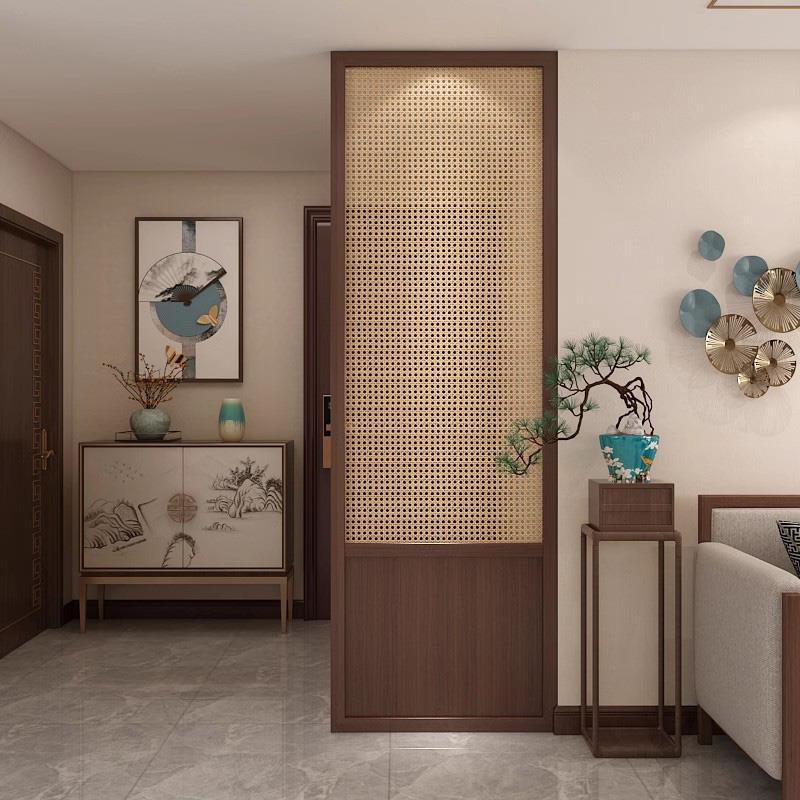 法式中古风藤编屏风隔断客厅玄关酒店家用卧室装饰遮挡实木小户型