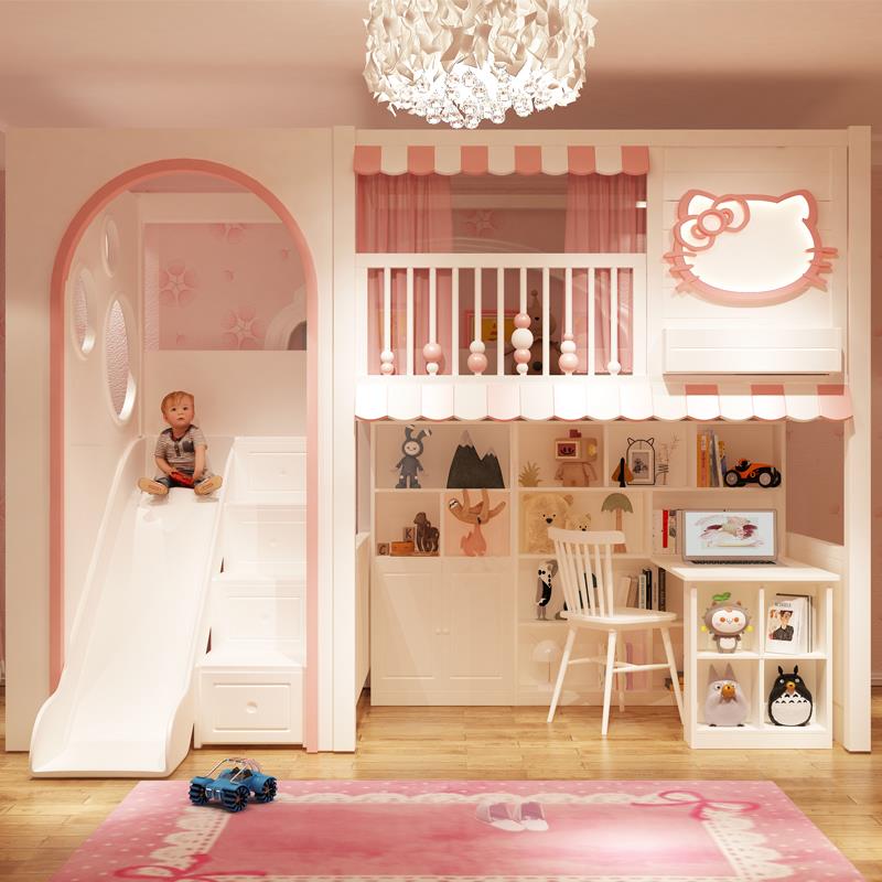 儿童床上下铺树屋上床下书桌组合床衣柜书桌一体双层床交错式床