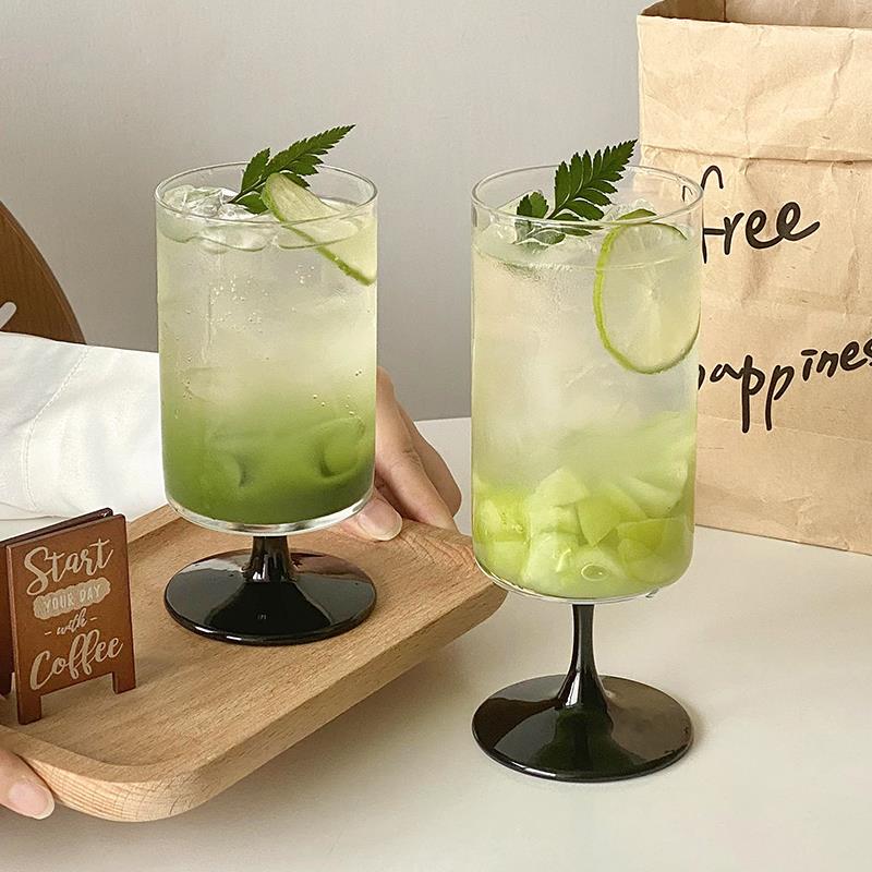 果汁杯高脚杯ins风高颜值玻璃杯果茶杯苏打饮料气泡水杯鸡尾酒杯